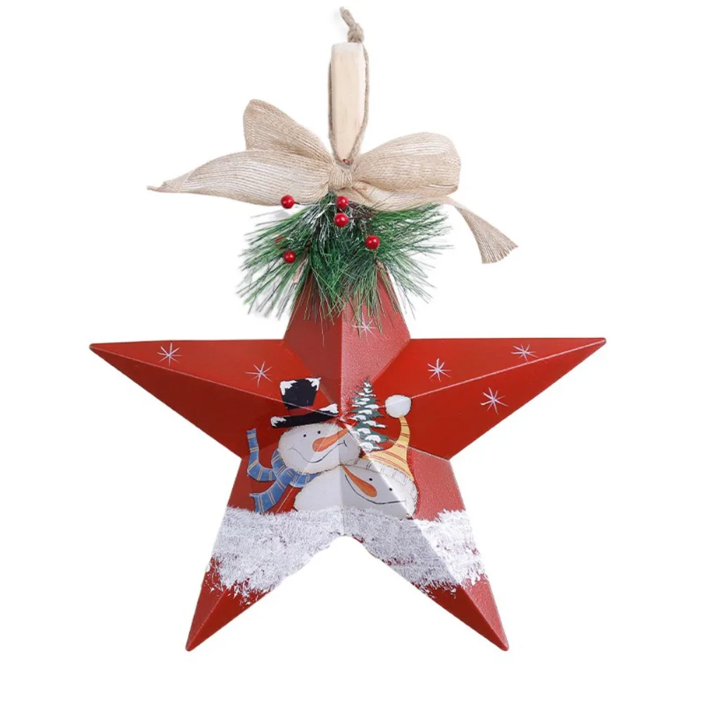 

Iron Christmas Five Pointed Star Pendant Creative Delicate Christmas Tree Decoration Pendant Old Man Snowman Pattern Cute
