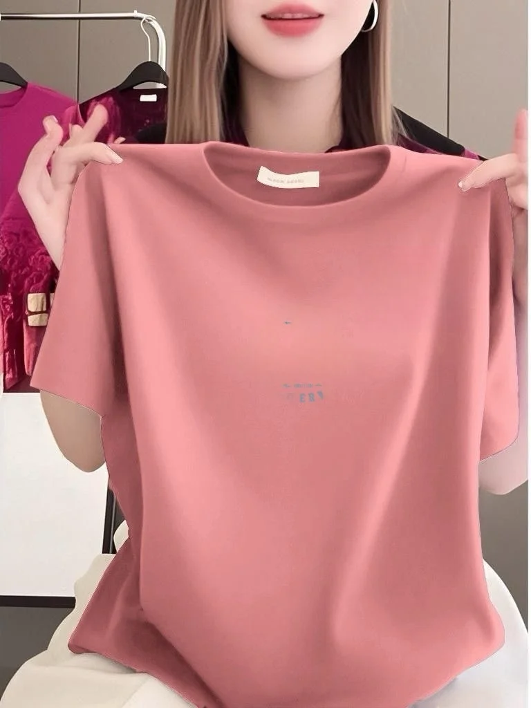 

Casual Loose round Neck Short Sleeve T-Shirt Women's Large Size Mom Clothes Fashion Print Comfortable Top for Middle-Aged Ladies