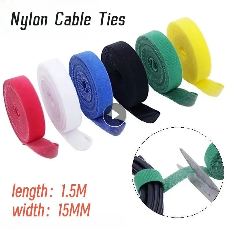 1.5M Cable Ties Reusable Adhesive Hook Loop Bundle Fastener Nylon Strap Organizer Self Clip Holder Management Straps Wire Tie