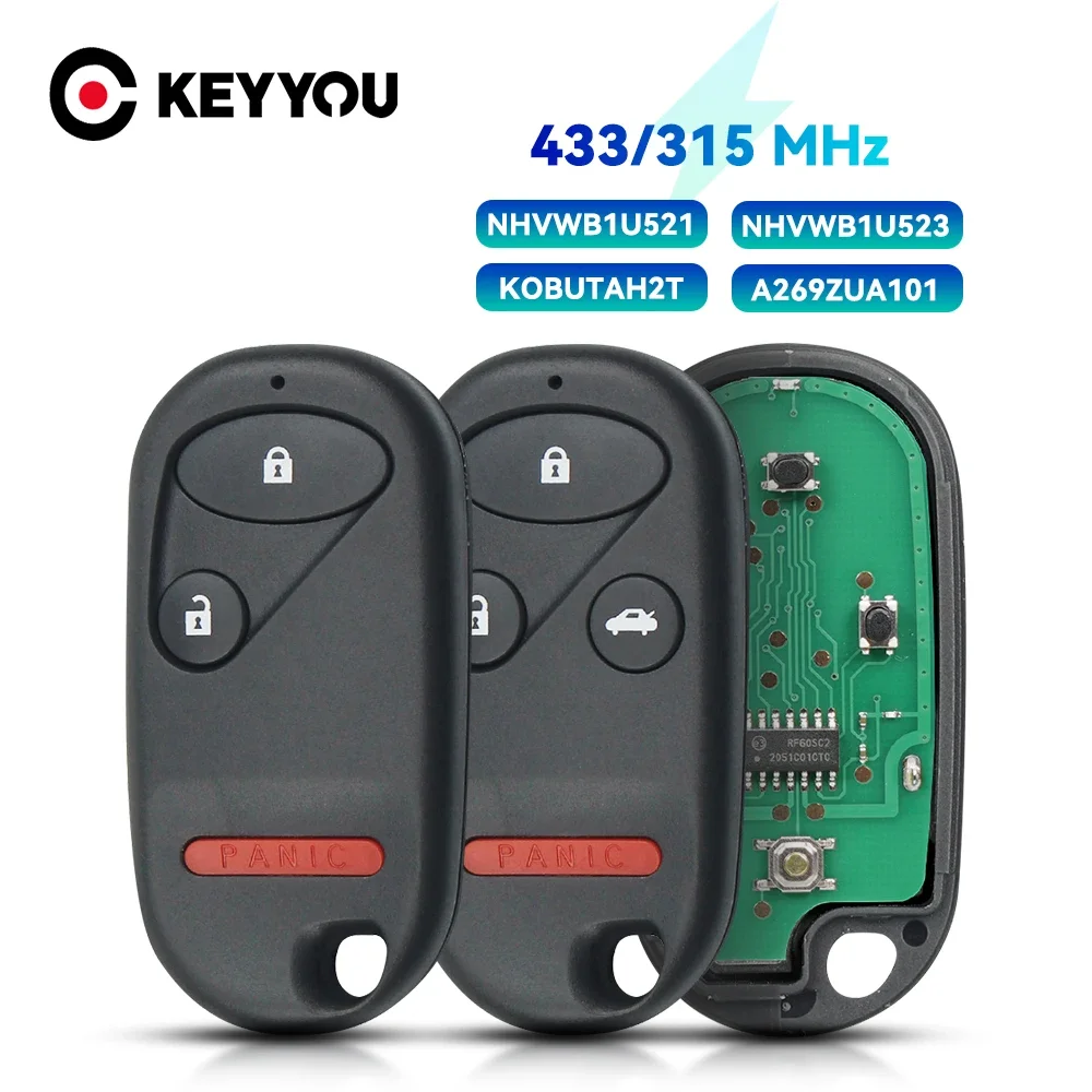 KEYYOU 3/4 Buttons Keyless Entry Car Remote key For Honda 433Mhz For Civic 2001 -2005 NHVWB1U523 / KOBUTAH2T / A269ZUA101