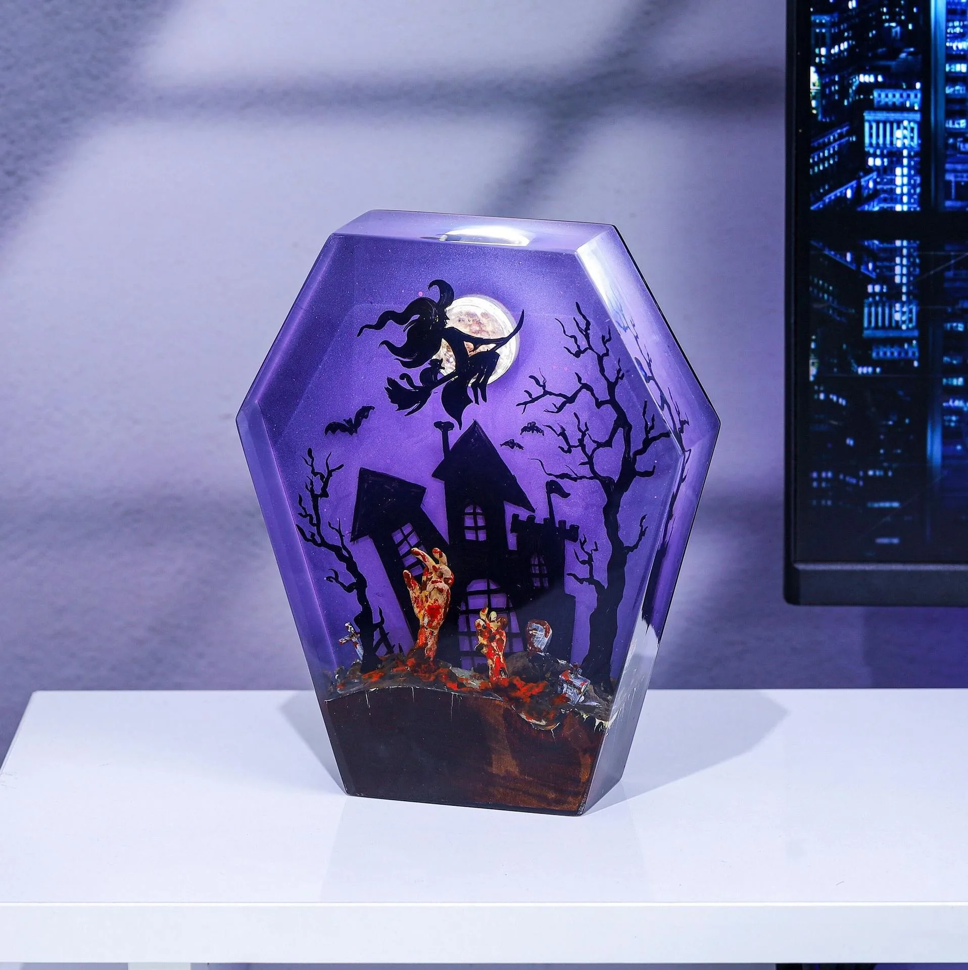 

6X4 Inches Creative Witch Epoxy Resin Glowing Decorative Object for Home Decoration Artwork Craft Festival Exquisite Gift