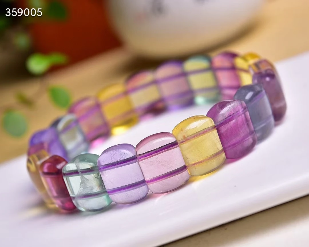 Natural Colorful Fluorite Crystal Rectangle Bracelet Bangle Clear Beads Bracelet 14x10mm Fluorite Women Men AAAAA