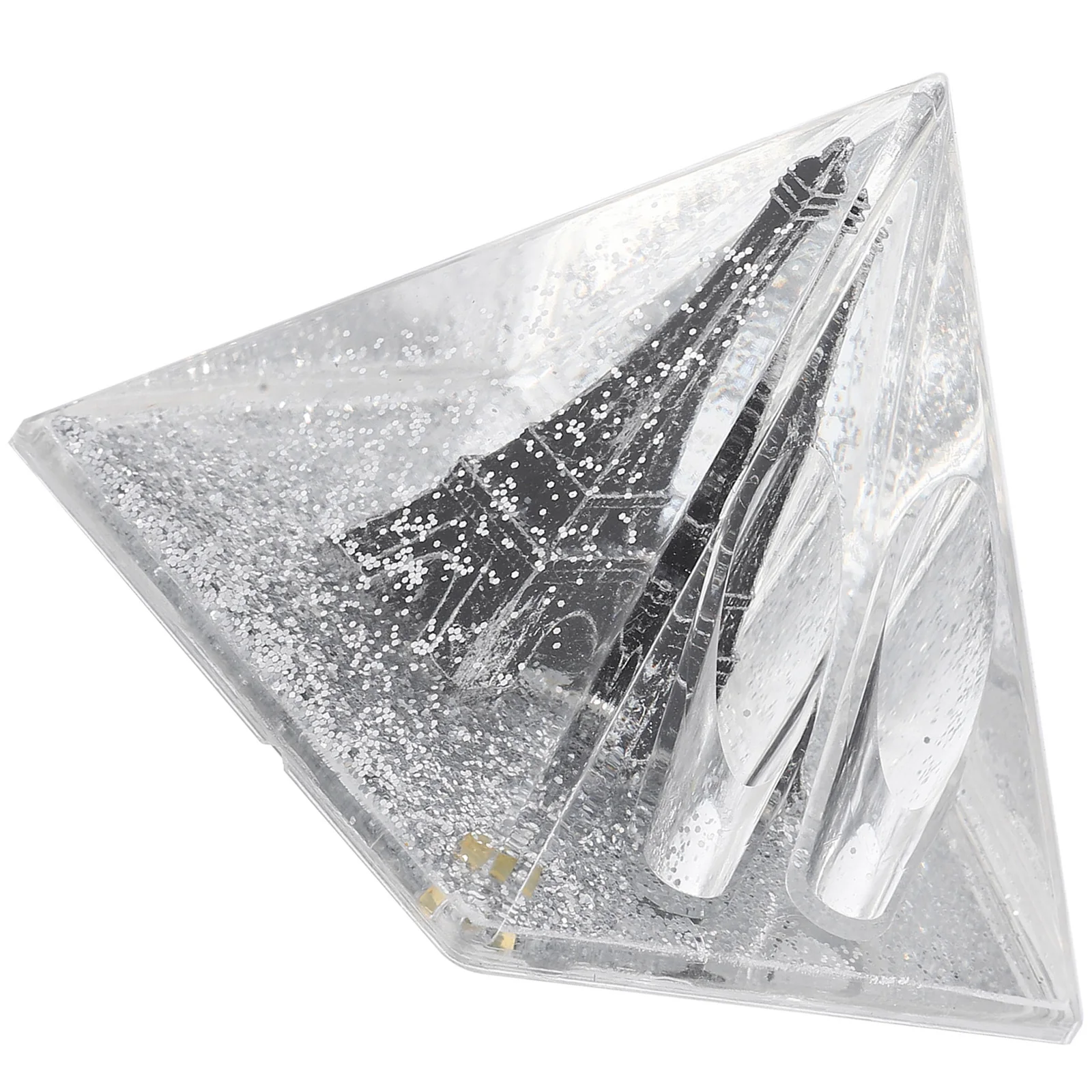 

1pc Silver Powder Eiffel Tower Pen Insert Pyramid Shape Holder Ornament Desktop Decor Acrylic Material Smooth Beautiful