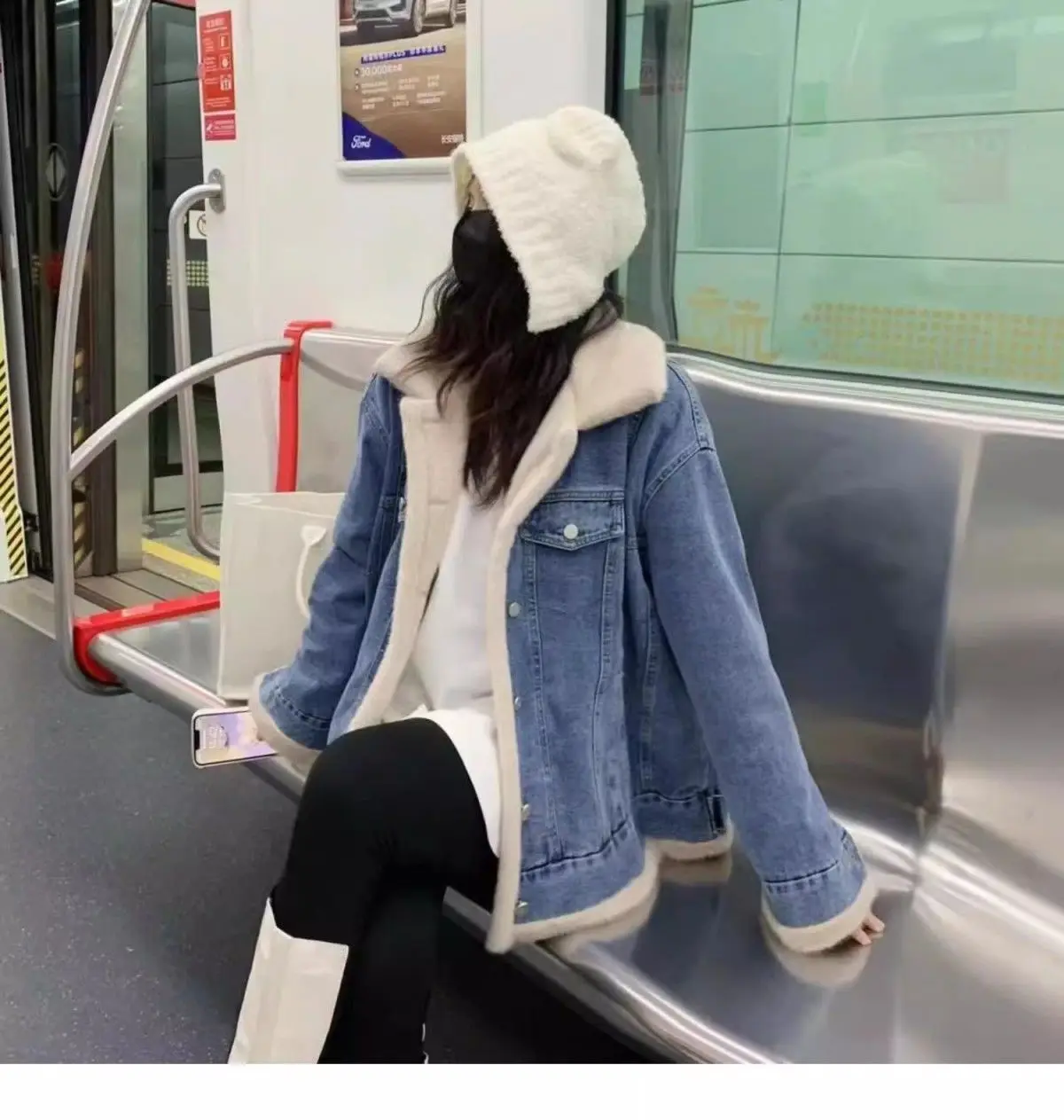 معاطف الدنيم مع حجر الراين امرأة الفراء أفخم المرأة الخريف زرر قابل للتعديل مزدوجة الوجه سليم صالح الترفيه الهيب البوب سترات الحفلات #6