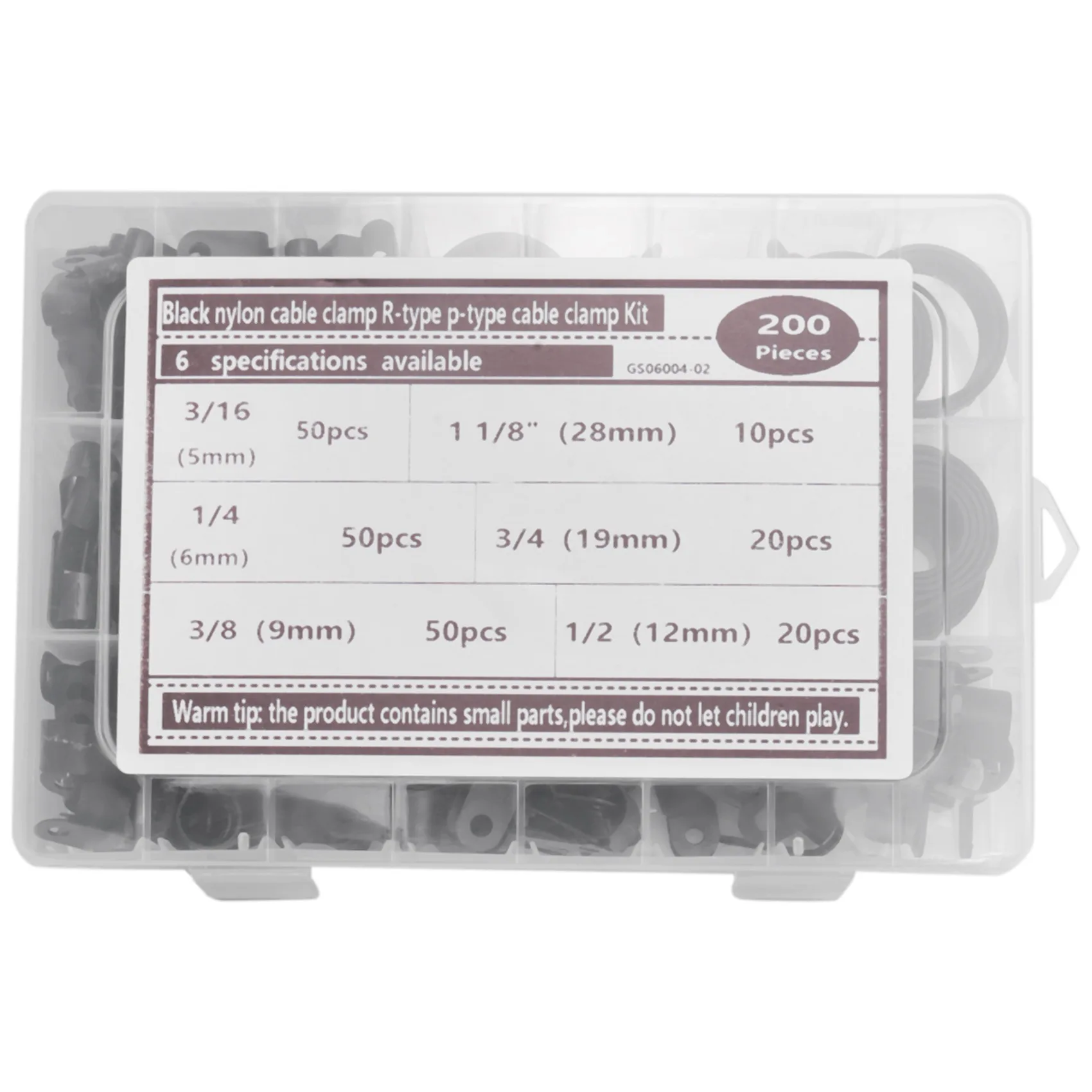 ABJN-200Pcs R-Type P-Type Cable Clamps Plastic Nylon Wire Clip Assortment Kit Hardware Tools Cable Clip Buckle Clips Ties
