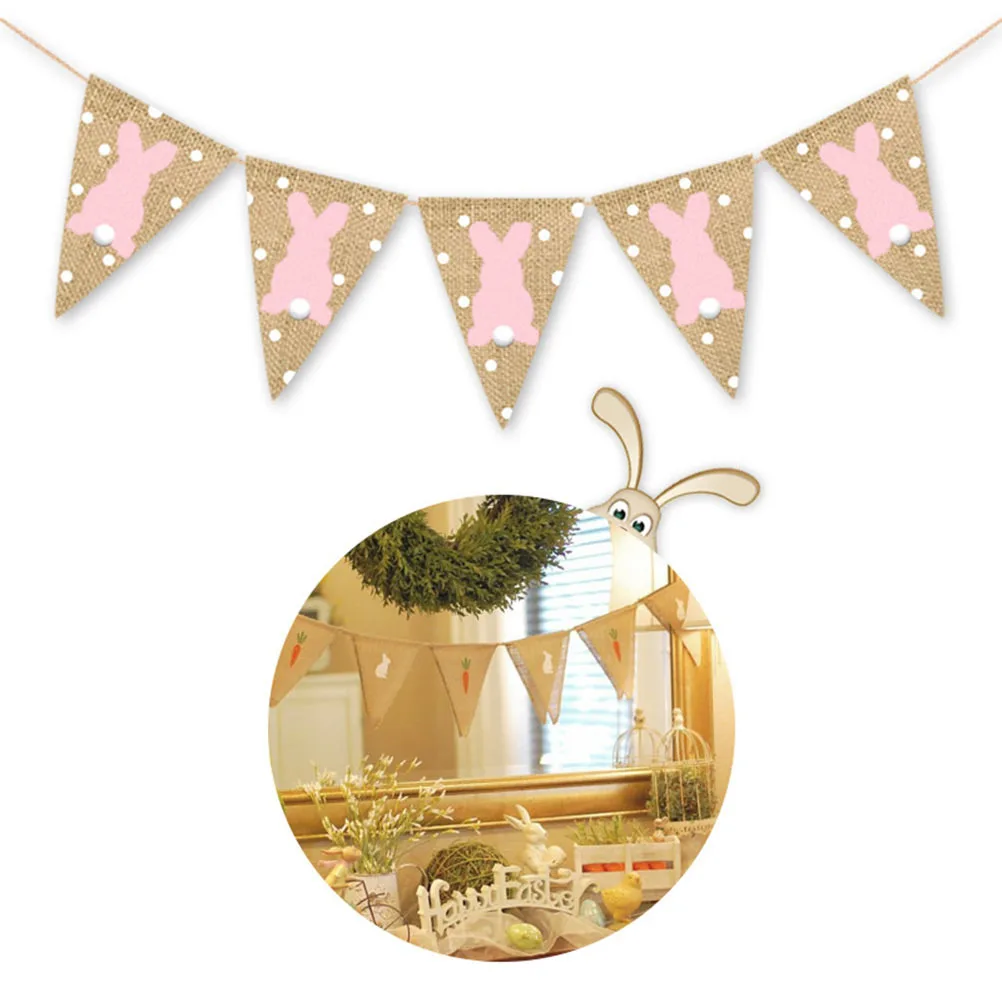 

2Pcs Rabbit Easter Pull Flag Pattern Banner Festival Party Decoration Bunting Garland Supplies Easter Pull Flag