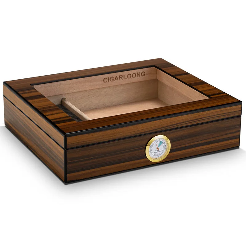 Cigar Humidor with Glass Windon,Cedar Wood , Cigar ette Storage Box Organizer Accessories