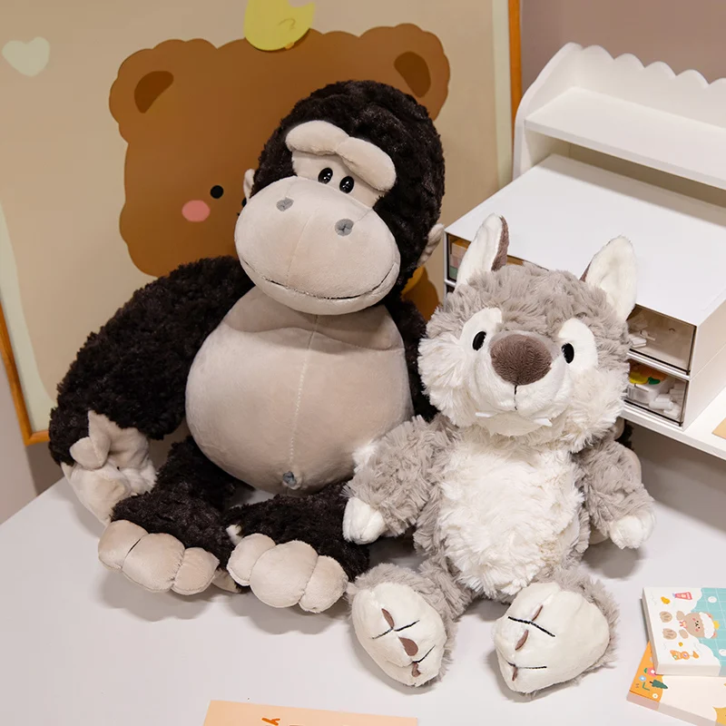 Floresta animais de pelúcia travesseiro bonito gorila preto king kong brinquedo de pelúcia presente de aniversário de natal crianças acompanhar brinquedos