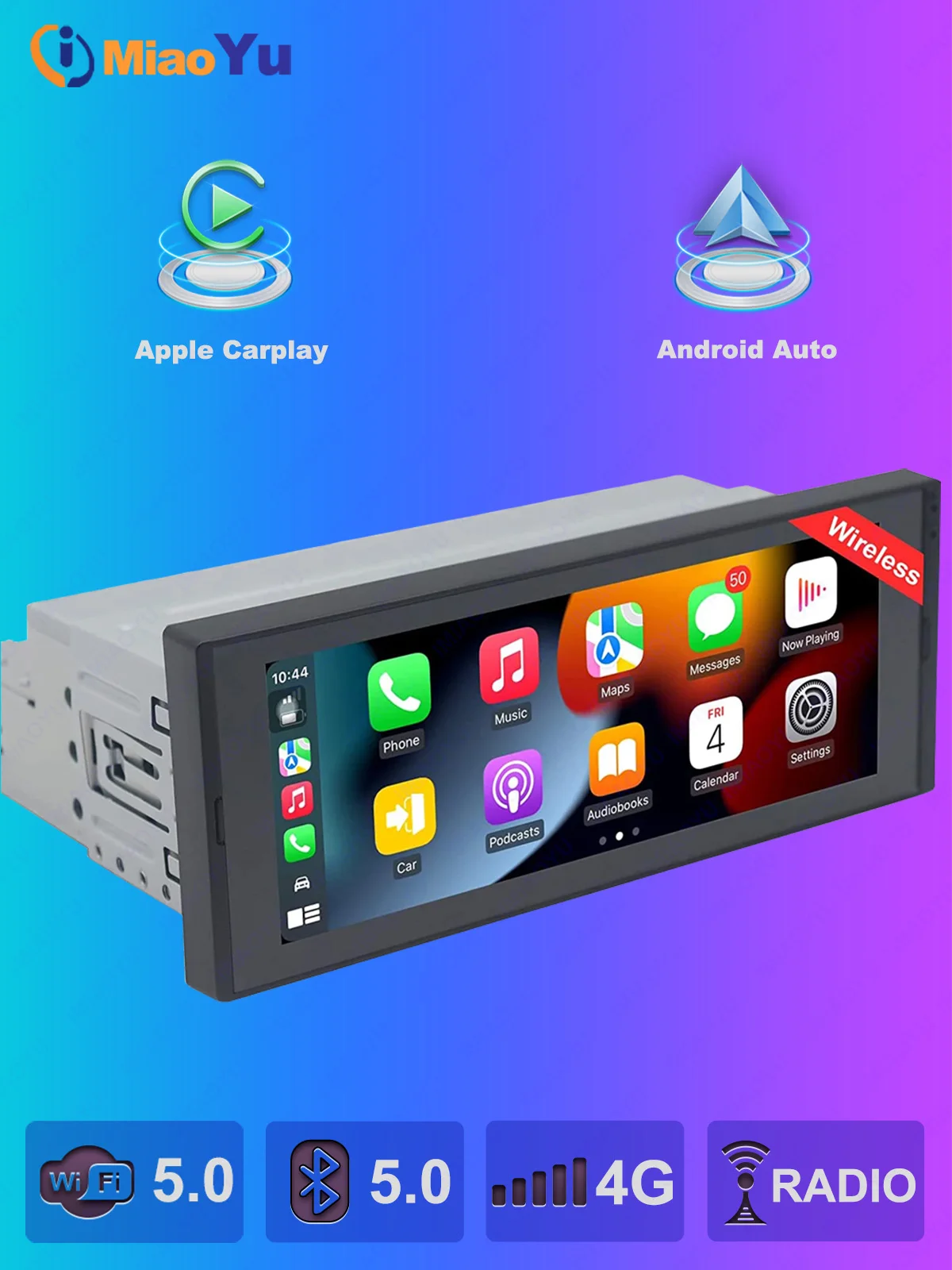 6.9 Inch Single Din Touchscreen Car Stereo Wireless CarPlay Android 11 Auto Car Radio Multimedia with Free Calling WiFi SWC USB