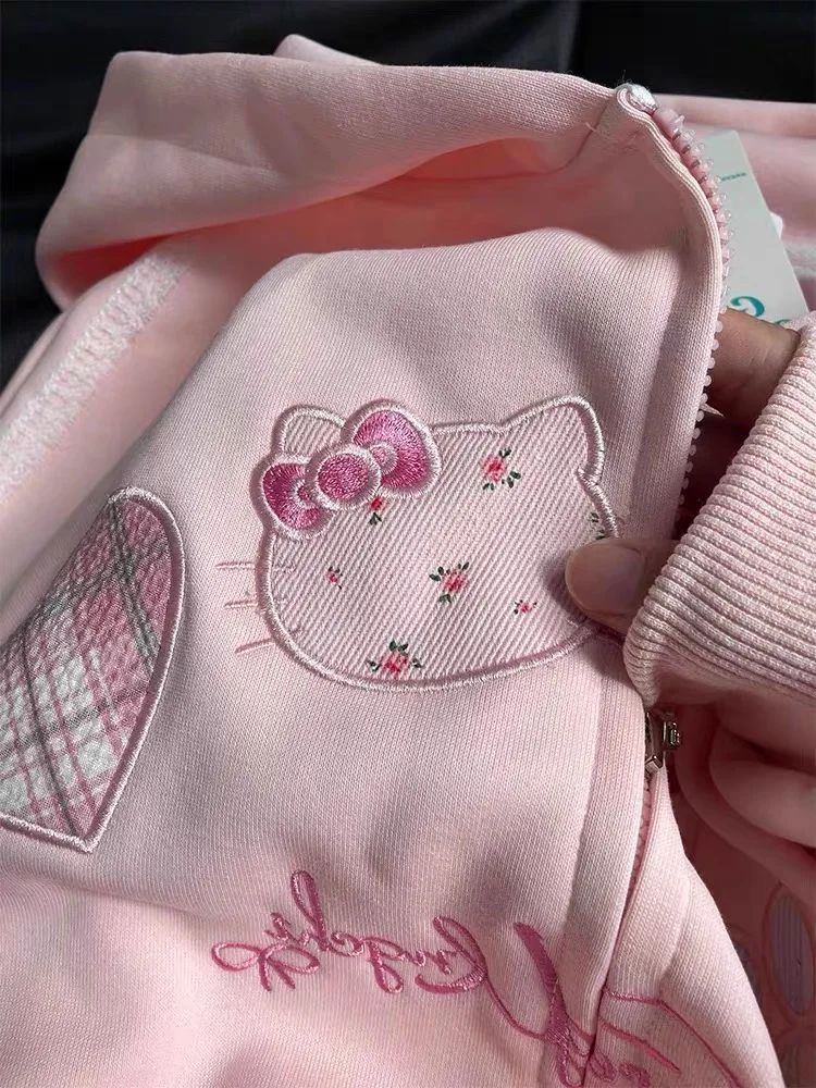 High Quality Embroidery Hoodie Jacket Sweet Cute Cat Cartoon Sweatshirts Coat Lolita Girl Kawaii Clothes Japanese Oversize Loose