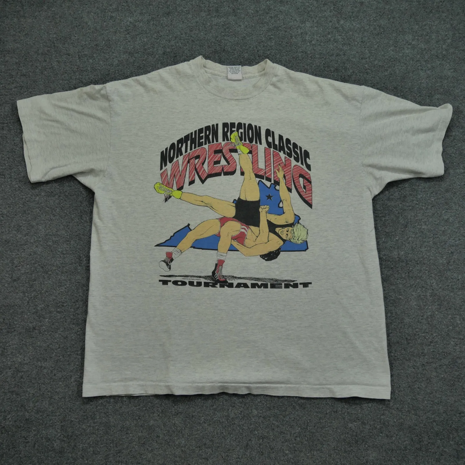 

Винтажная футболка для борьбы для взрослых, 2XL, XXL, серая, региональный Турнир Вирджинии, 90-е годы