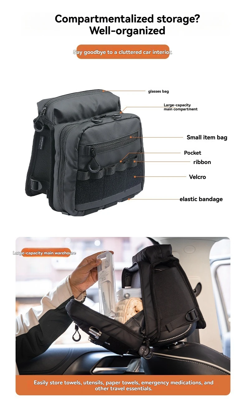 BK-PL Multifunktionale Kopfstützen-Tasche für Autositze mit Brillenfach und Integriertem Aufbewahrungsorganizer – Detail 3