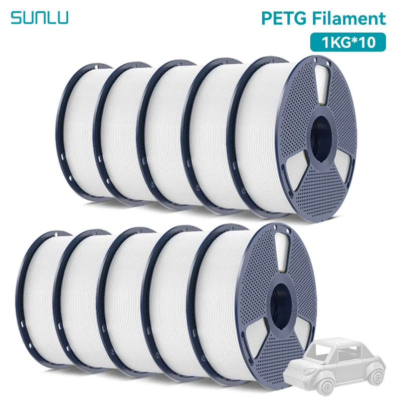 SUNLU PETG/PLA/PLA PLUS 3D Filament 1.75mm 10KG Zwart Wit Grijs Klittenvrij Filament Met Herbruikbare Spoel voor de Meeste FDM Printers