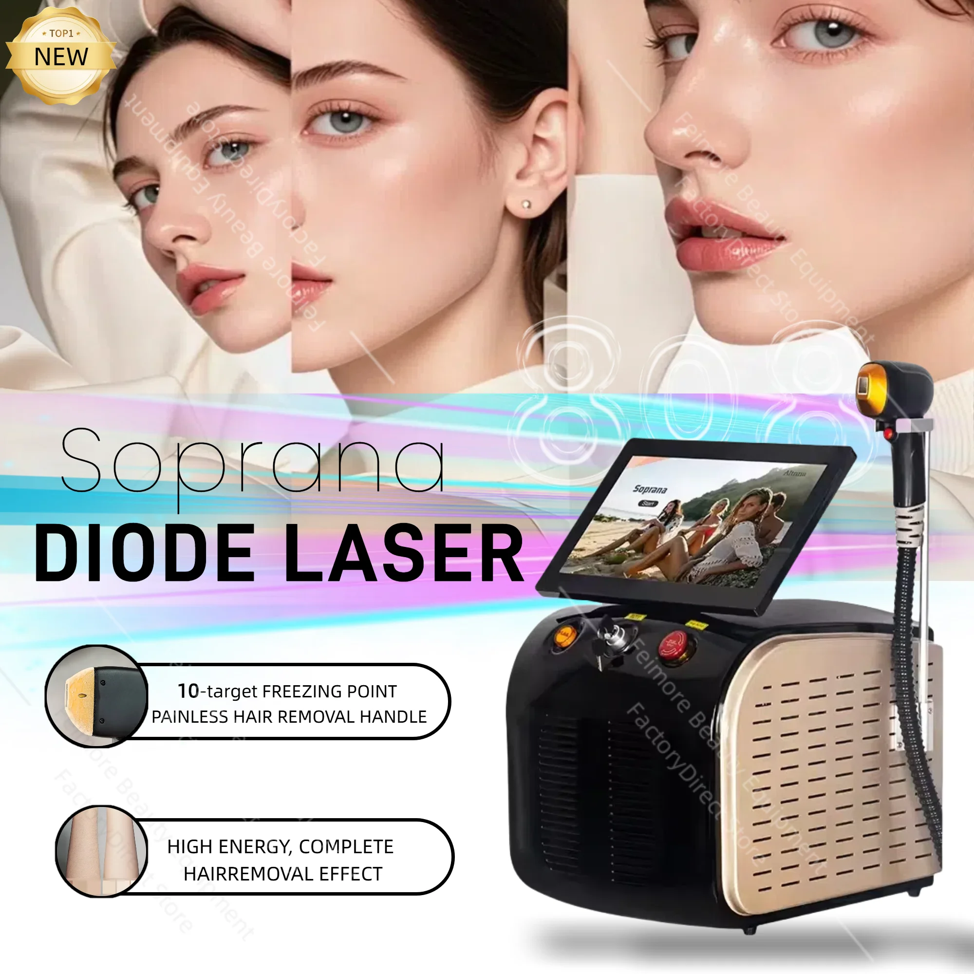 

EMTTNEO НОВИНКА Портативный 3-волновой диодный лазер Alma Soprano Ice Titanium 808 нм для удаления волос на теле и лице, 4000 Вт