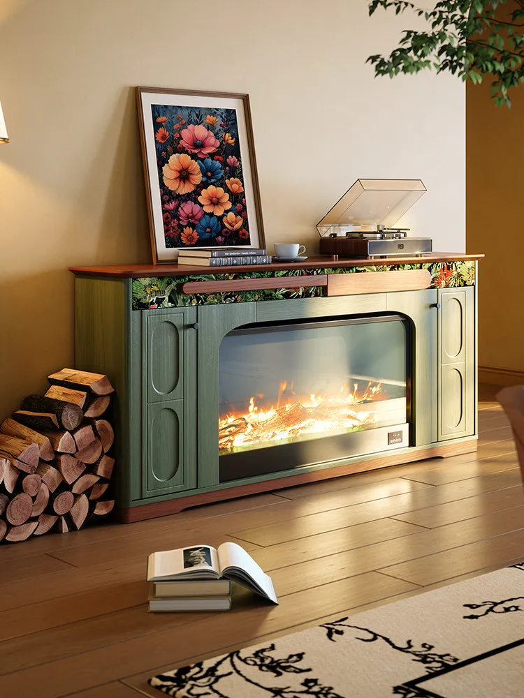 French retro solid wood fireplace cabinet household living room American electronic simulation flame fireplace