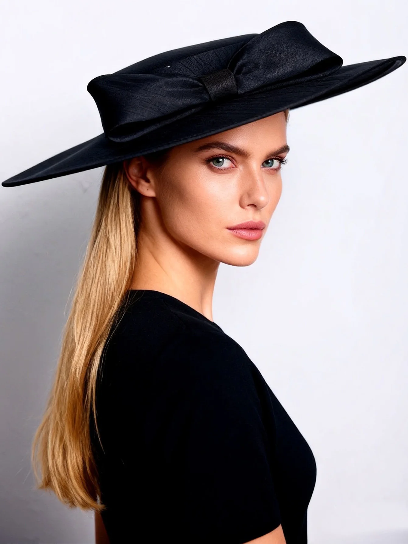 FS Elegant Wide Brim Ivory Hats For Women Big Bow Formal Occasion Kentucky Cap Lady Wedding Cocktail Party Flat Top Fedoras 2024