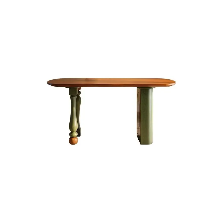 

French retro solid wood dining table small apartment ash wood high-end rectangular medium and ancient style storage dining table