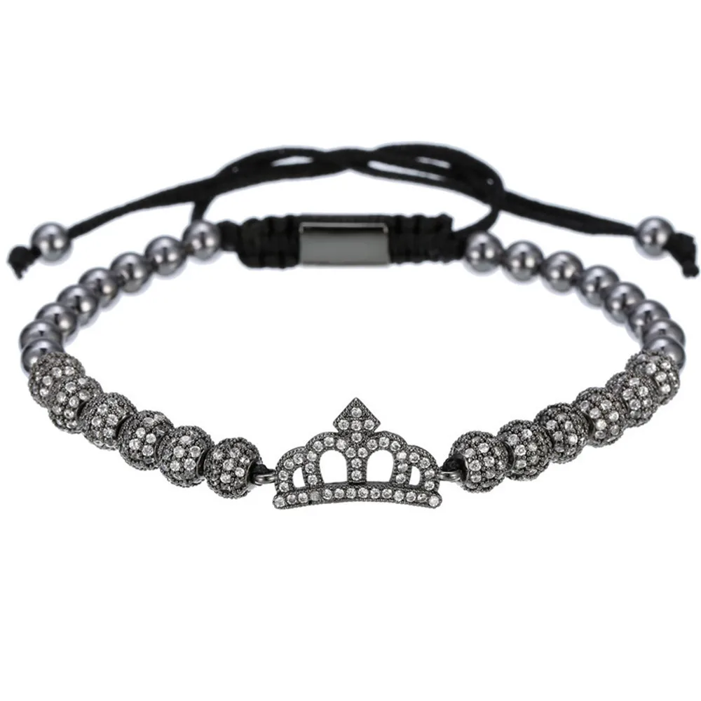 2025 New Copper Bead Woven 6mm Micro Paved Diamond Ball Crown Four Color Accessory Bracelet Holiday Gift