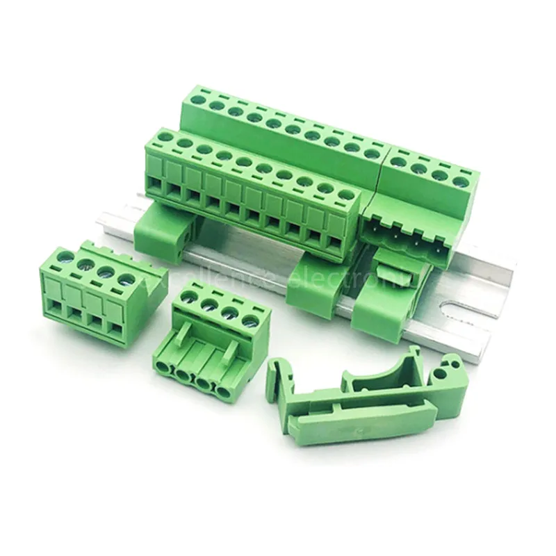 1Set 2EDG-UKR-5.08mm Plug-in Wiring Terminal 35mm Guide Rail Mounting Screw Terminal Block Pitch 5.08mm 2P-12P