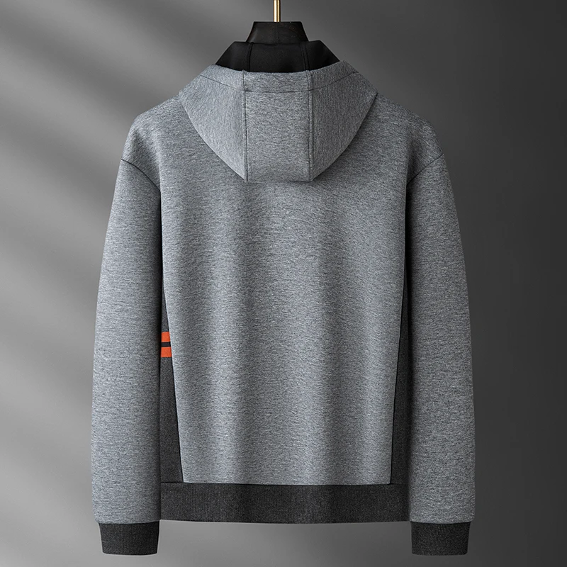 Autumn Italian-Style Light Luxury Color-Blocking Tapestry Ribbed Mask Air-Layer Men's Hooded Zip-Up Sweatshirt Jacket for Men