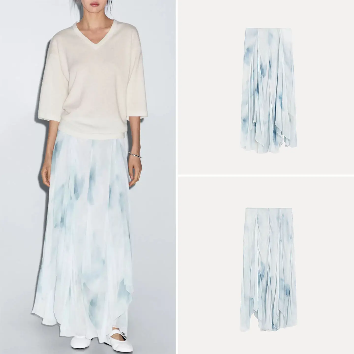 

Asymmetric Water-Mark Floral Half Skirt Women's Summer Fashion Low Waist A-Line Skirt Loose Fit Chinese Brand Zadata