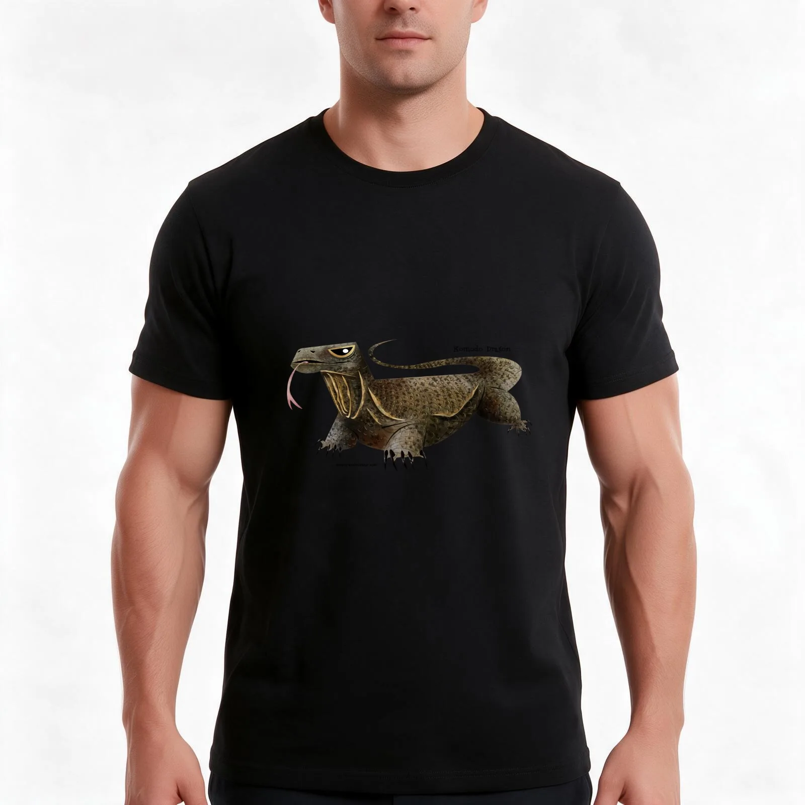 Komodo Dragon Illustration T-Shirt, Summer Casual Cotton Tee, Oversized Streetwear Tops, Vintage Graphic Print, Unisex Men Women