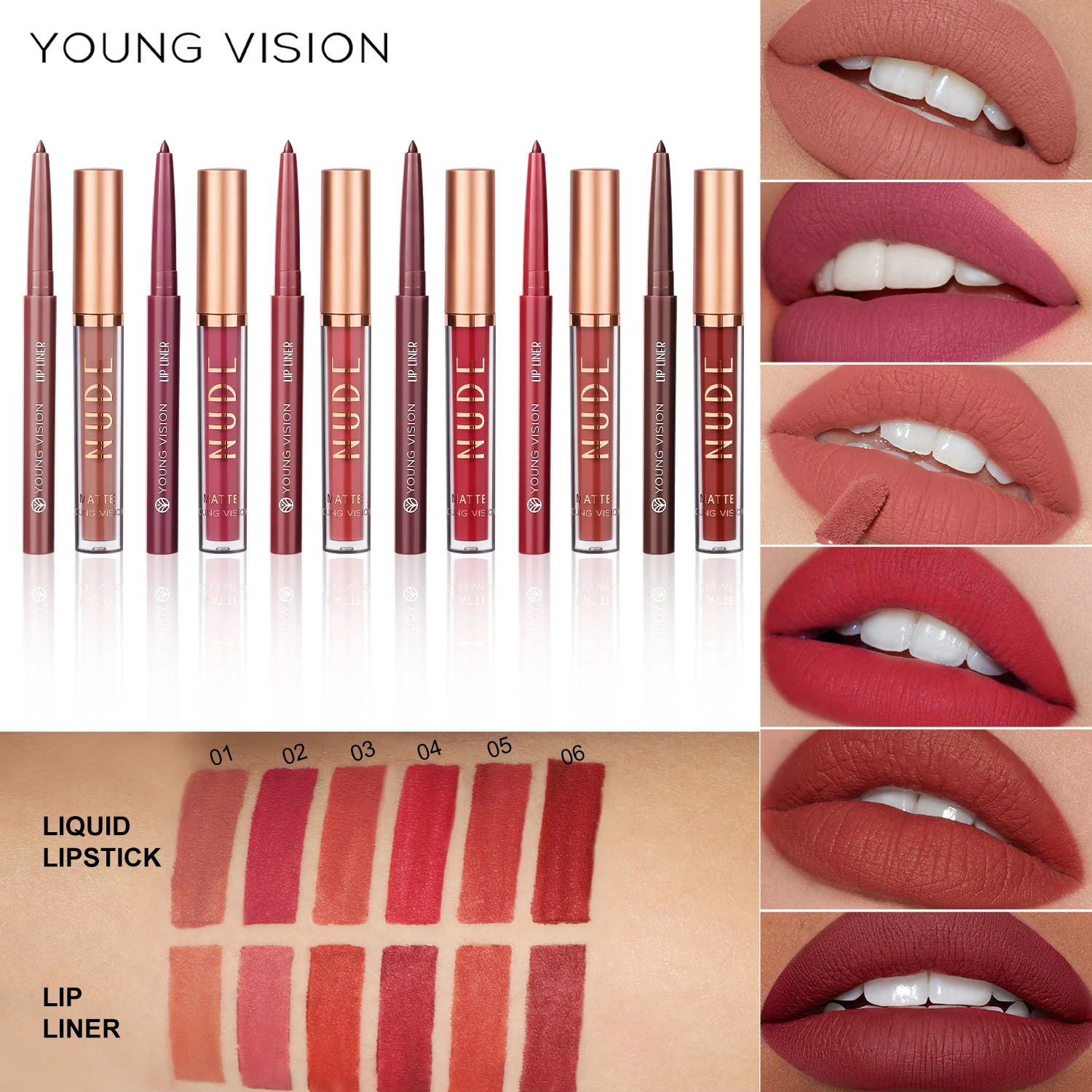 YOUNG VISION Lip gloss+lipliner 2 sets Non stick cup matte lip gloss rotatable lipliner