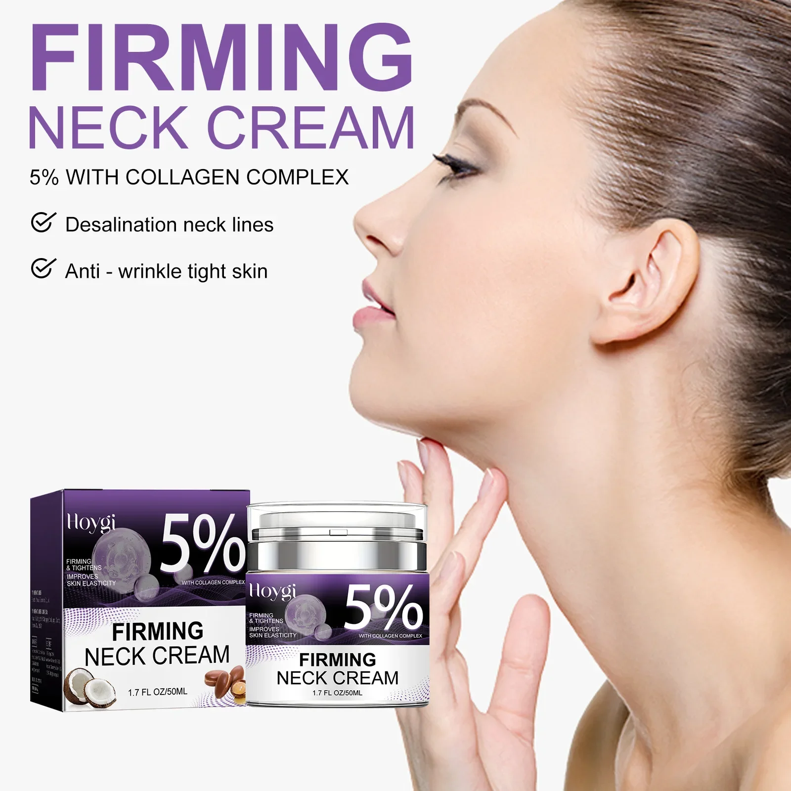 50ml Hoygi Neck Tightening Cream Fade Neck Lines Nourishing and Hydrating Anti-Wrinkle Firming Whitening Skin Care Cream