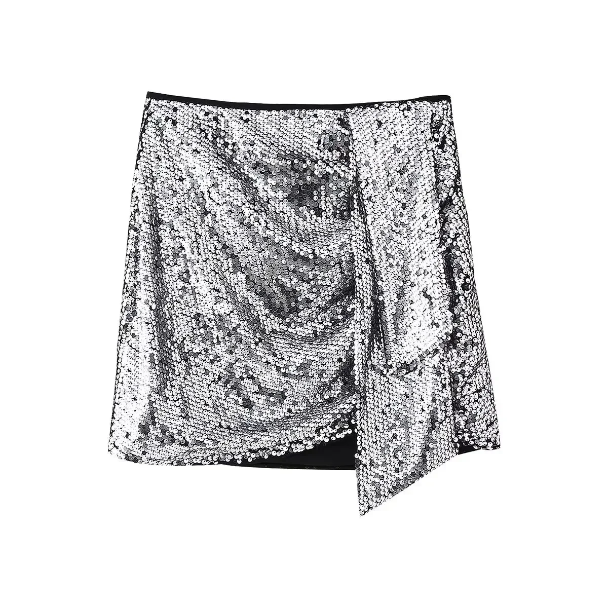 

Women's new Chic fashion sequin ribbon decoration slim wrapping style mini skirt retro high waisted women's skirt Mujer