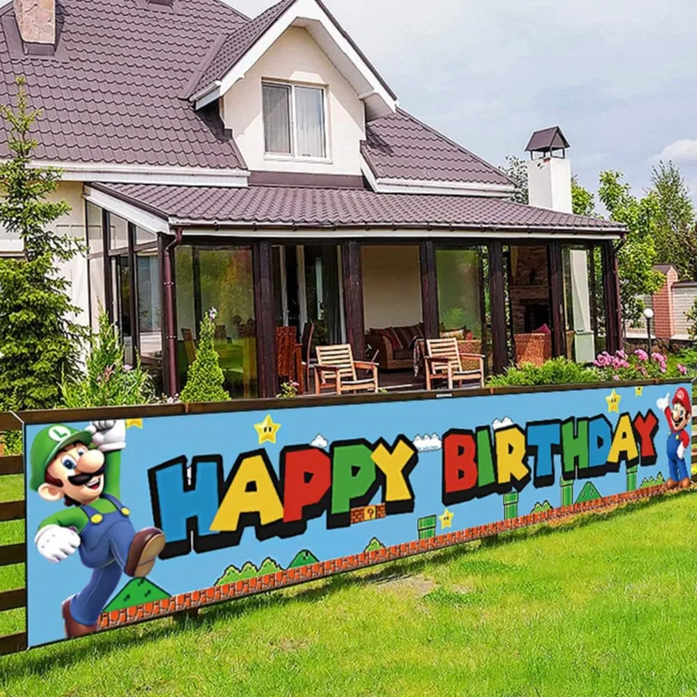 

Super Mario Bros Anime Banner Birthday Party Outdoor Flag Action Figure Toy Princess Luigi Hanging Banners Decorations Kids Gift