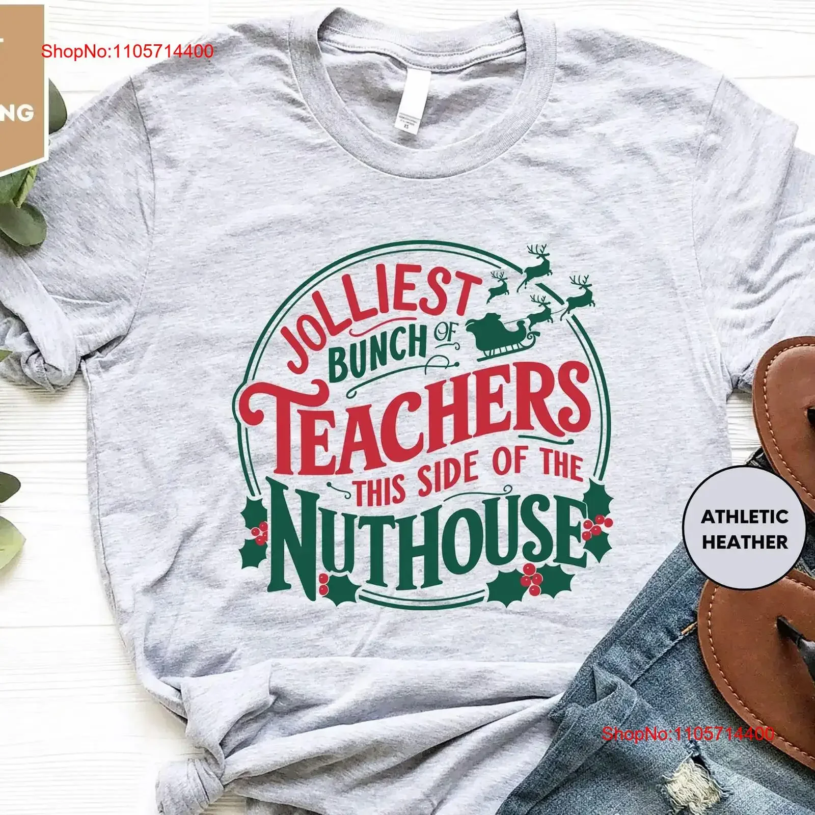 Christmas Teacher T Shirt Jolliest Bunch Of Teachers For Xmas Nuthouse vintage Washed Comfortable Unisex graphic Breathable