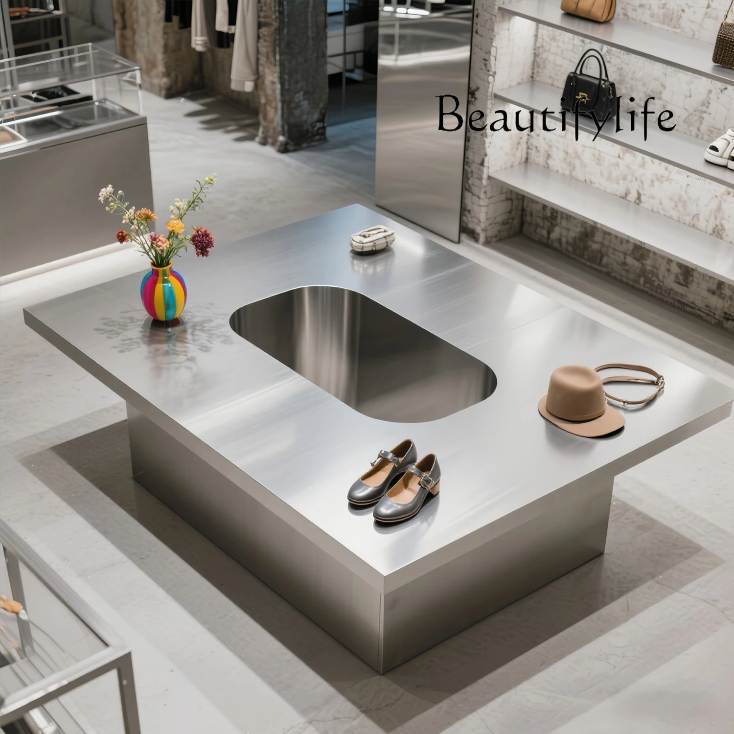 

Clothing store stainless steel Nakajima water table display stand creative jewelry table bag shoes display stand