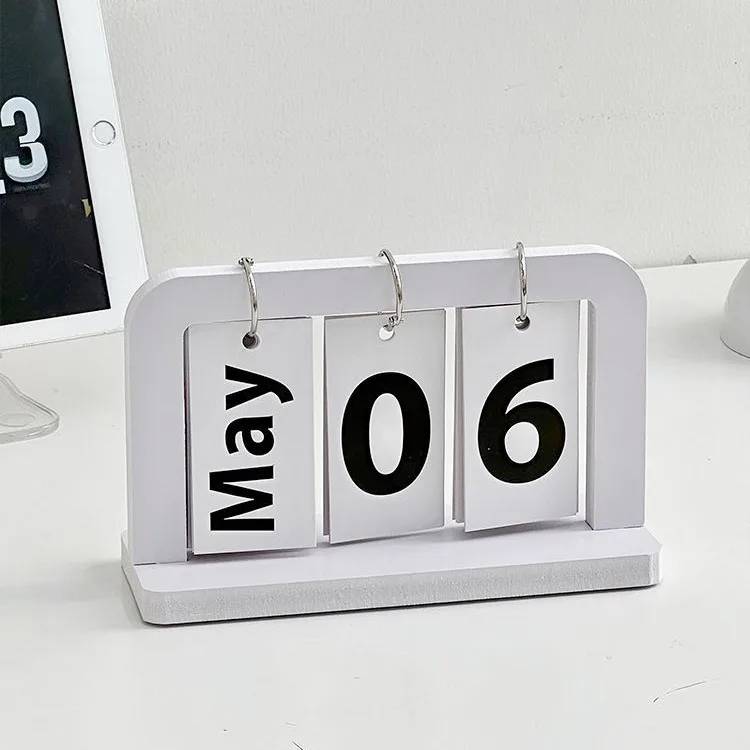 Simple Wooden Calendar Ornament Page Turning Month Date Display Ins Office Desktop Home Decoration Crafts Props Boys Girls Gifts