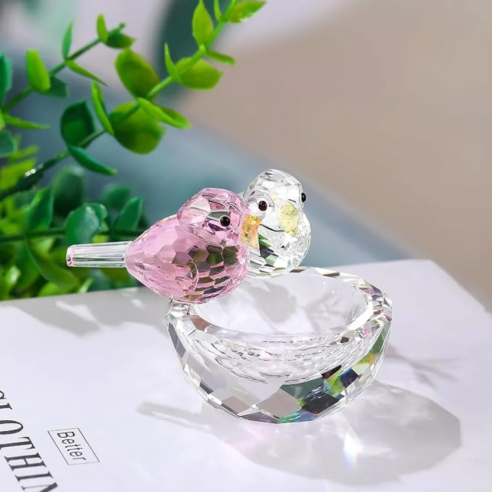 Bird Trinket Dish Love Birds Crystal Figurines Bird Girl Statue Glass Decor Unique Gift
