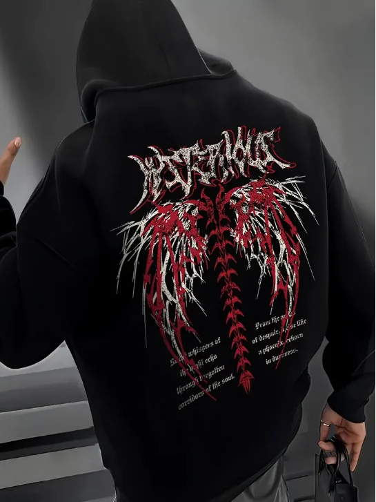 

2025 NEW European and American Men's Autumn Angel Print Comfortable Soft Hooded Sweatshirt Outdoor Urban High Street Clothing