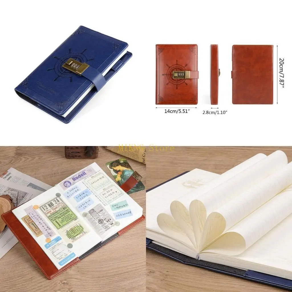 PU Leather Notebook for w/Password Lock Clip Pen Holder Diary Plan Notebook Pocket Notepad for Children Ladies School best sale