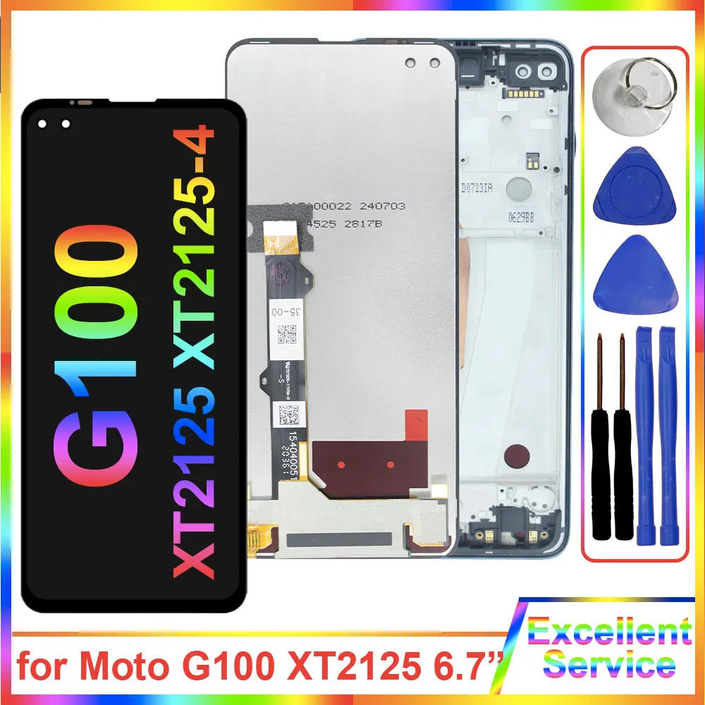 Tested LCD for Motorola Moto G100 XT2125 LCD Display With Frame Touch Screen Digiziter Replacement for Moto G100 XT2125-4 LCD