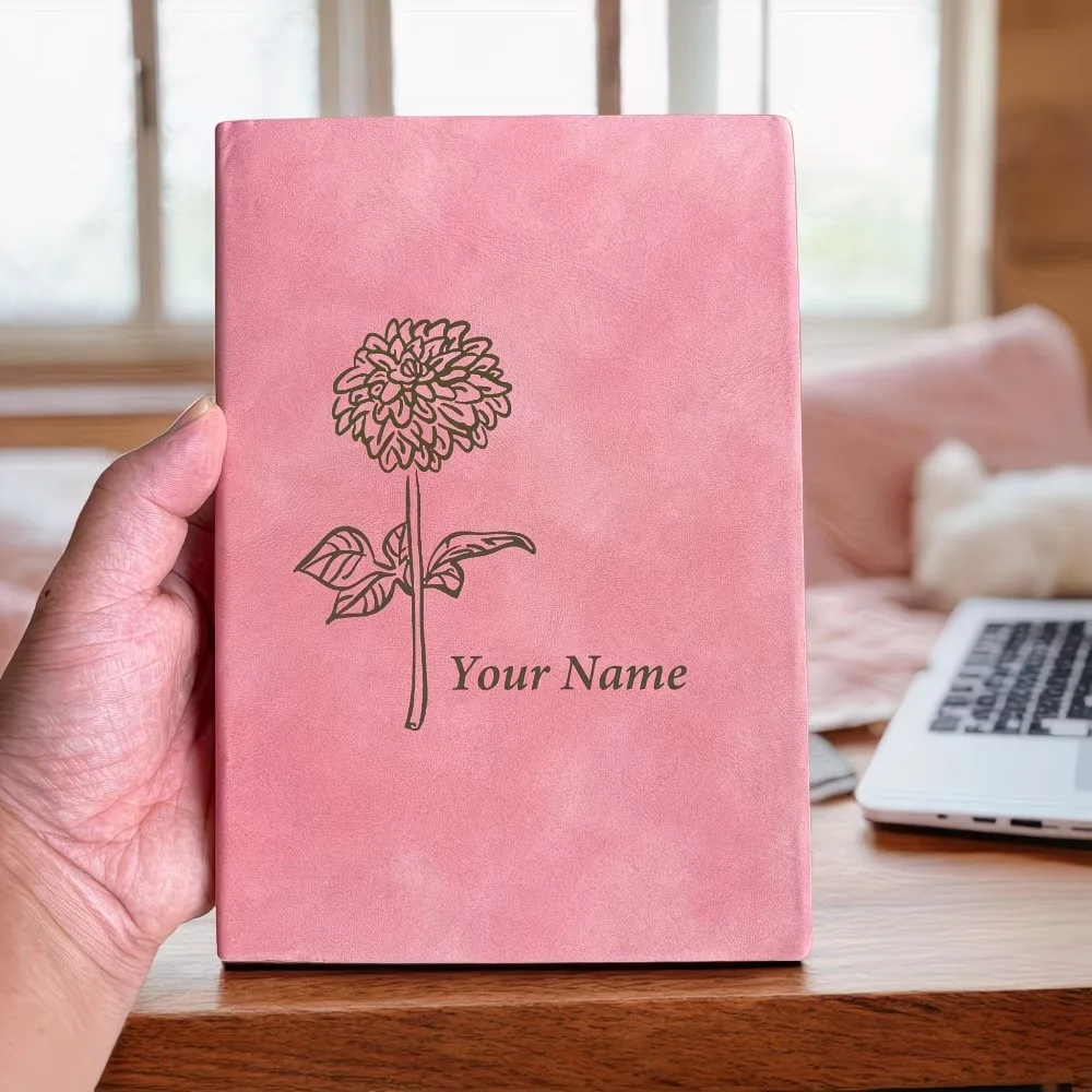 Custom Name Faux Leather Notebook - Elegant Floral Design - Birthday Gift - Personalized Name Notebook - Anniversary Gift