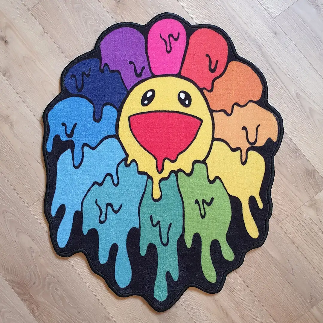 

Colorful Melted Flowers Fun Alien Rug Digital Imitation Cashmere Printing Process Soft Garden Decoration Home Non-slip Carpet