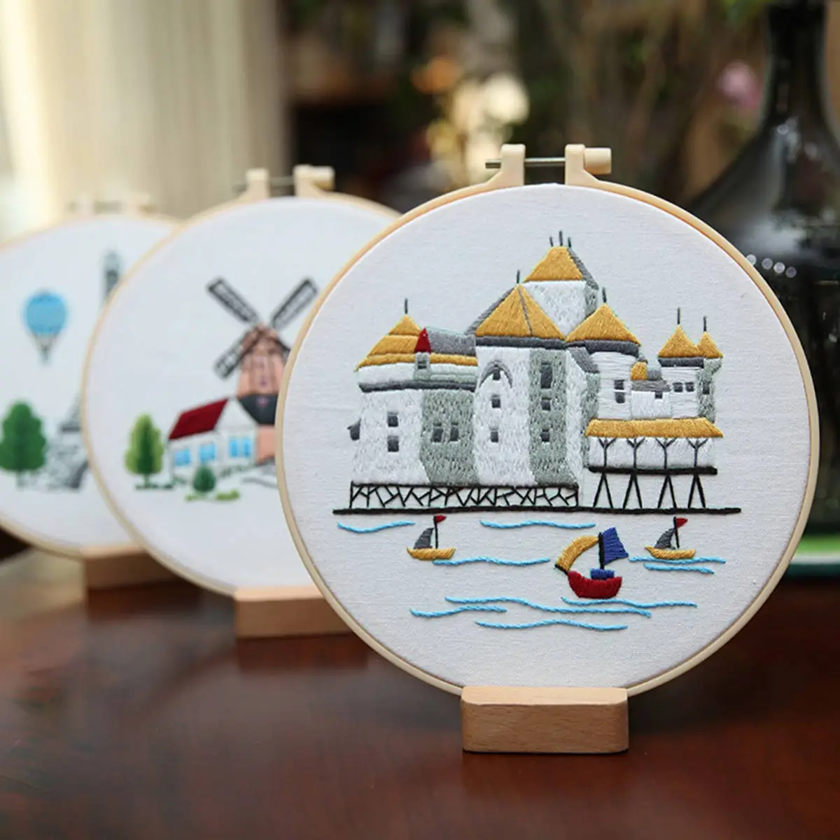 

Unfinished Cotton Cloth DIY Embroidered Kit Castle Scenery Needlework Sewing Cross Stitch Set Handmade Art Home Decoration Gift