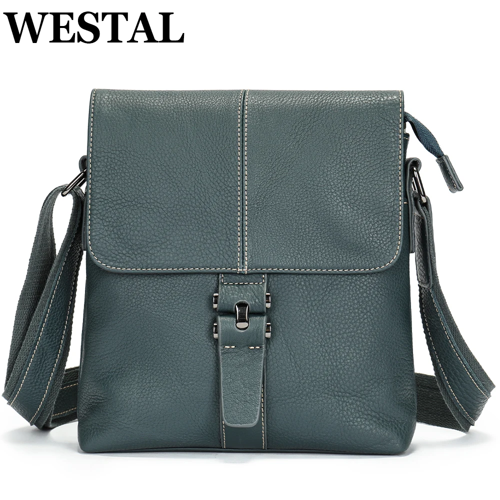 WESTAL Shoulder Bag Husband Genuine Leather Messenger Crossbody Bags Casual Black Side Sling Bags For 9.7 Inch Tablet 8835