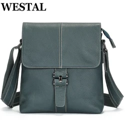 WESTAL Shoulder Bag Husband Genuine Leather Messenger Crossbody Bags Casual Black Side Sling Bags For 9.7 Inch Tablet 8835