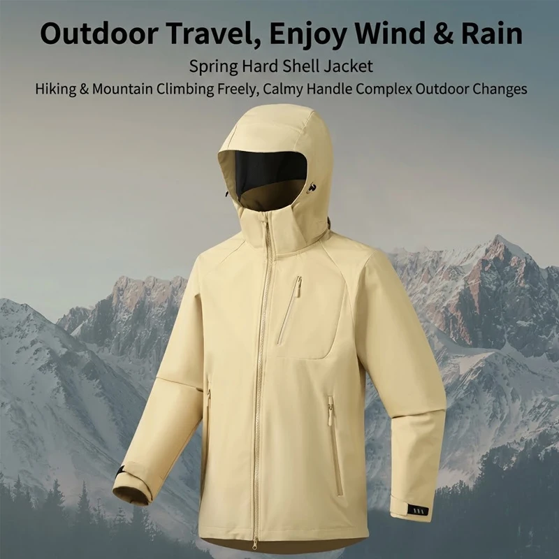Unisex Softshell Hooded Jacket Windproof Waterproof Breathable Outdoor Couple Coat with Cold-Resistant Shell for Hiking & Travel