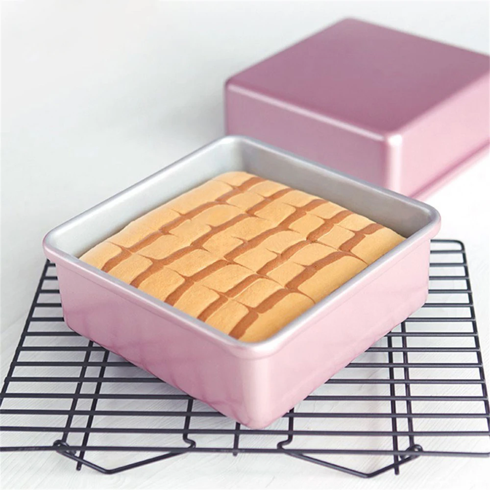 CHEFMADE Pink 8 Inch Square Baking Pan Deep Dish Tray Nonstick Brownie Cake Pan Bread Toaster Oven Tray Cheesecake Oven Mold