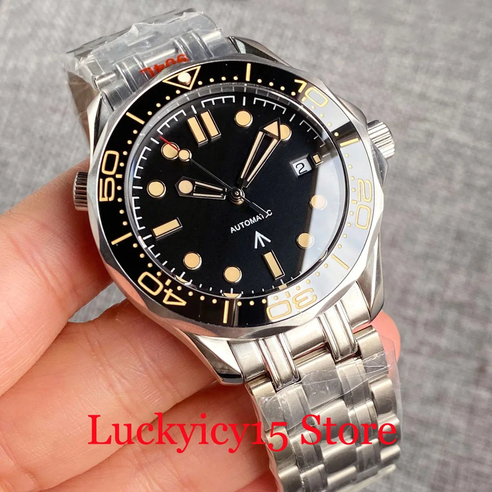 

BLIGER 41mm Automatic Men Black Watch NH35A PT5000 Movement Glass Back Rotating Bezel Luminous Marks Sapphire Glass Steel Band