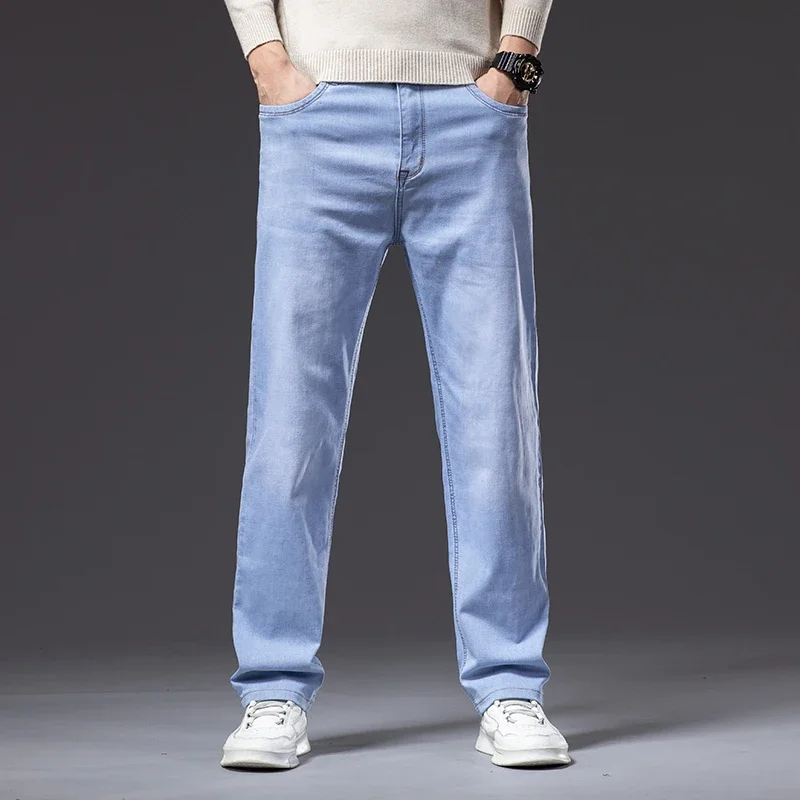 

Men's Loose Thin Plus Size Jeans Spring and Summer New Fashion Casual Light Blue Stretch Pants Denim Trousers Male Brand