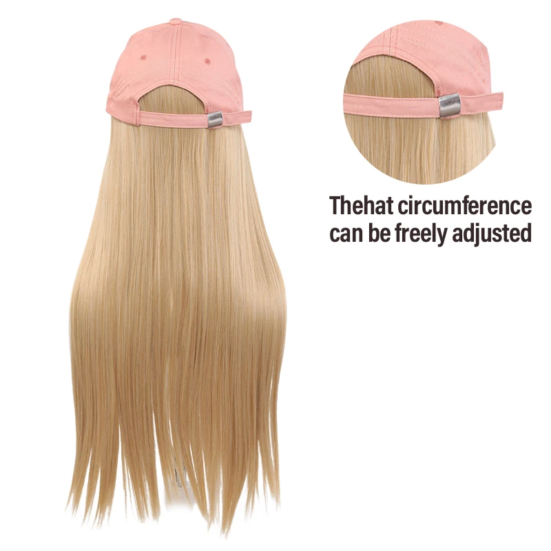 Immagine 7: Parrucca alla moda con berretto da baseball rosa e capelli lunghi biondi sintetici – Leggera, comoda e pronta all'uso in qualsiasi momento