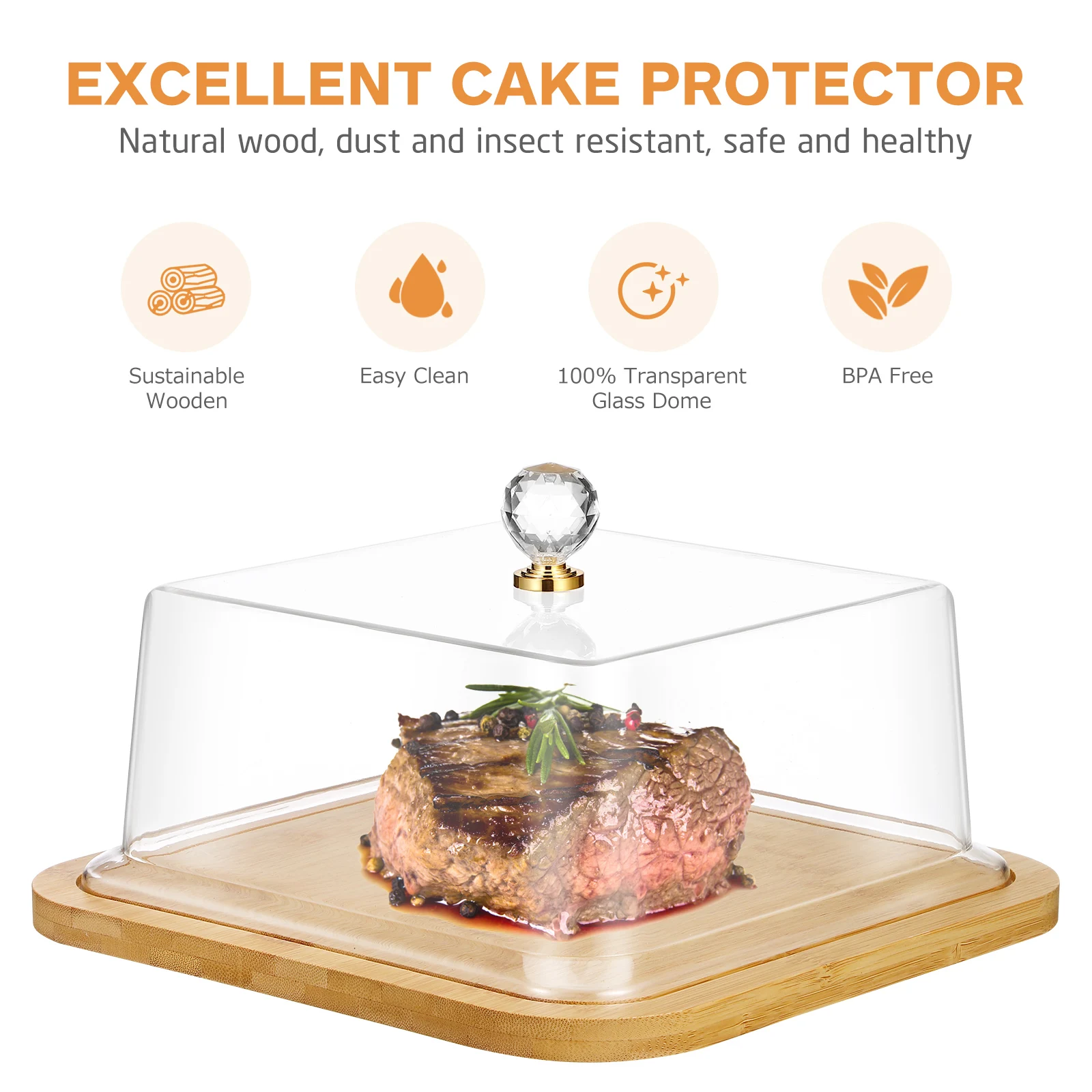 

Wooden Cake Tray With Lid Transparent Acrylic Cover Dessert Display Stand Party Household Bakery Shop Use Compact Stable