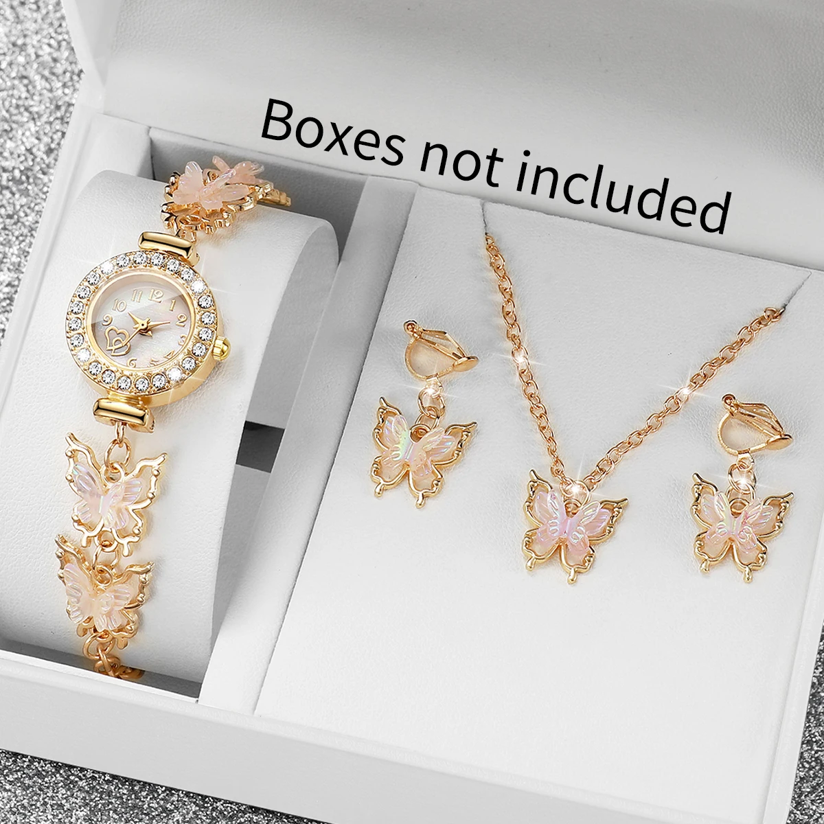 4PCS Fashion Butterfly Dial Women Watch Jewelry Set Elegant Bracelet Strap Quartz Wristwatch Relógio Feminino（Without Box）