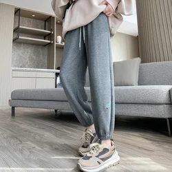 Women's Spring Autumn Elastic High Waisted Solid Drawstring Bandage Pockets Casual Sports Harlan Trousers Vintage Elegant Pants